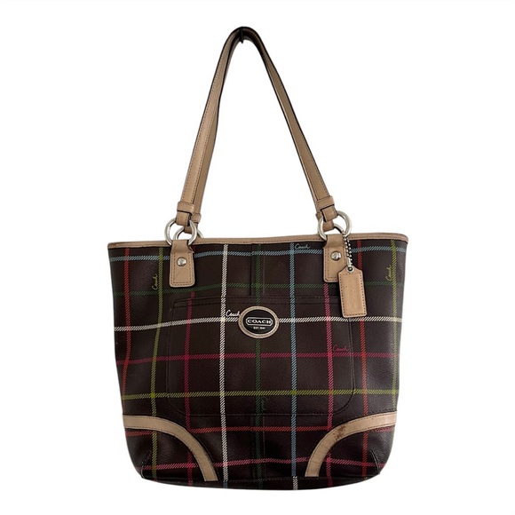 Coach Handbags - Coach Peyton Tattersall Leather Plaid F24389 Tote Shoulder Bag Multicolor